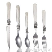 Stainless Steel Silverware Set - 40-Piece Royal Flatware Set with White Pearl Handle  Vintage Cutlery Set Including 8 Steak Knives  16 Forks  16 Spoons  FDA Certified  Mirror Polished  Service For 8 - B07CCNCB4D